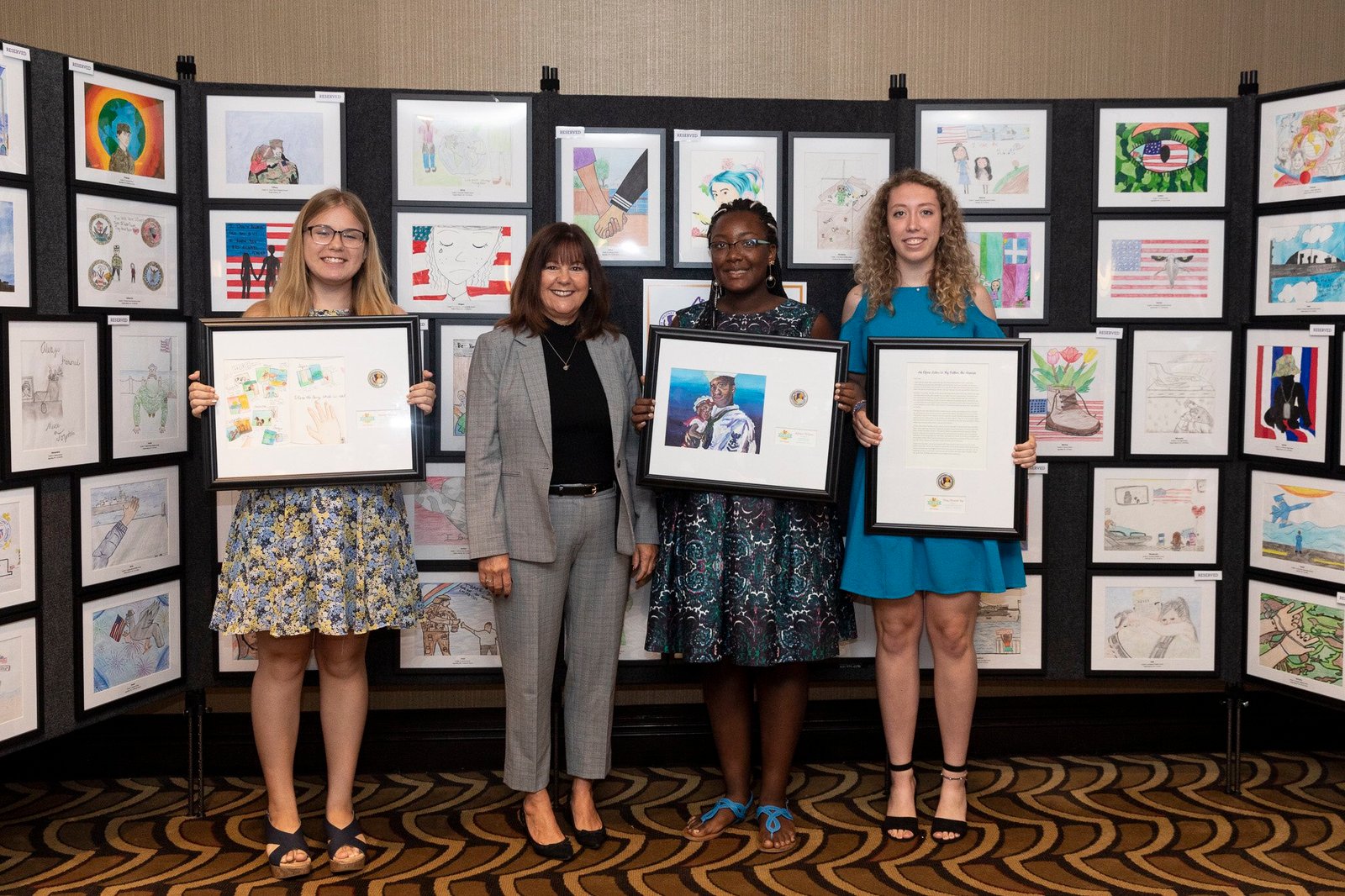 Karen Pence smiles with the winners of the 2018 Call for the Arts.